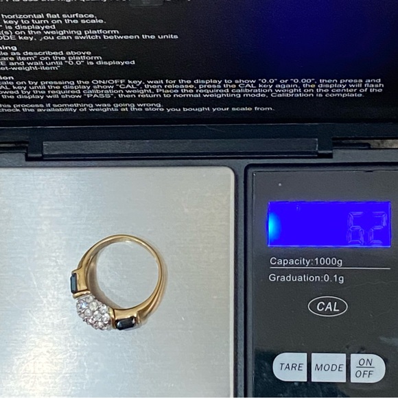 Vintage CZ Stone with Blue Baguette Gold-plated Ring Size 9 - Picture 11 of 14